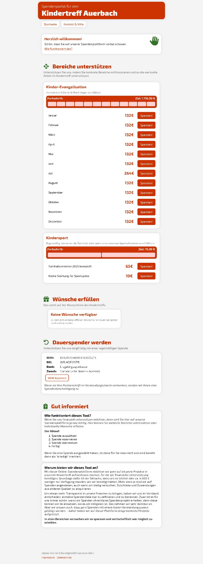Bildschirmfoto: Spendenportal