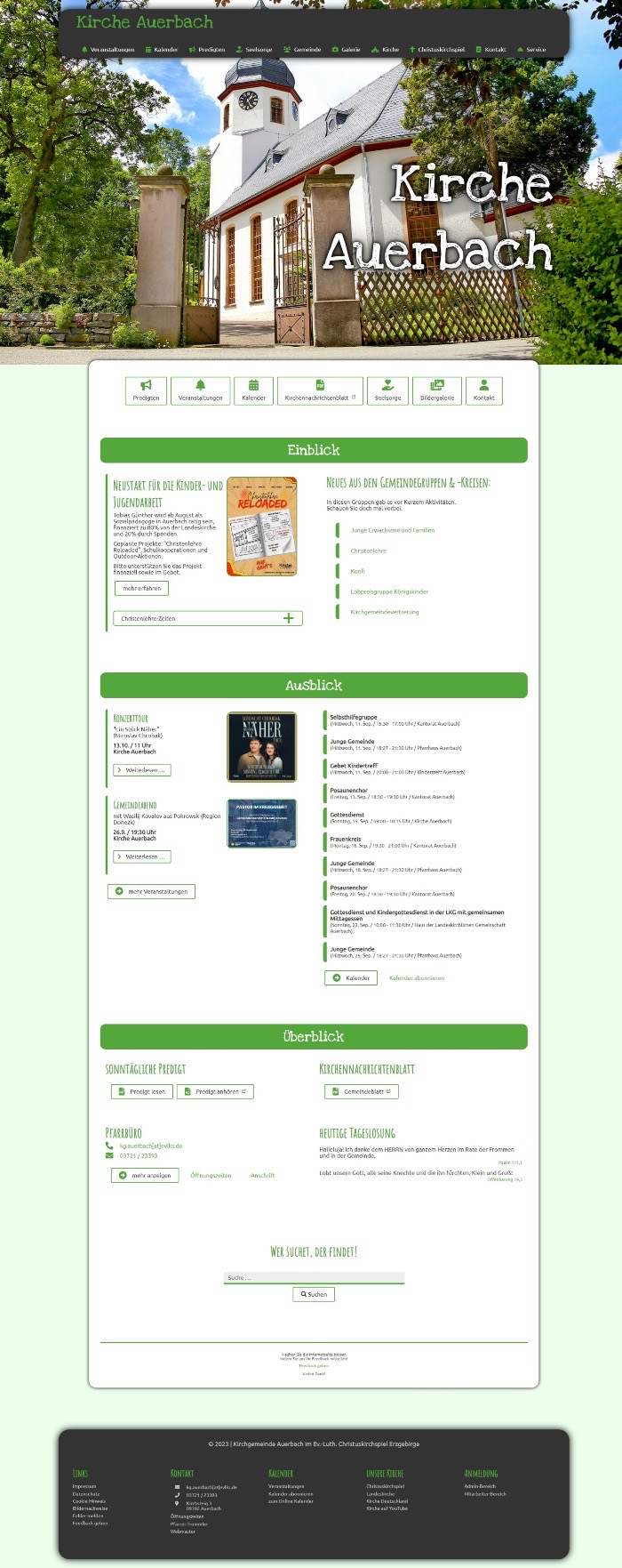 Bildschirmfoto der Website kirche-auerbach.de